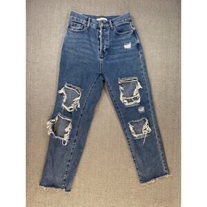 PACSUN Jeans High Rise Straight Button Fly Distressed Medium Wash Denim Size 25